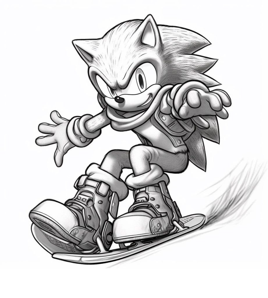 Disegni di Sonic con lo snowboard da Colorare