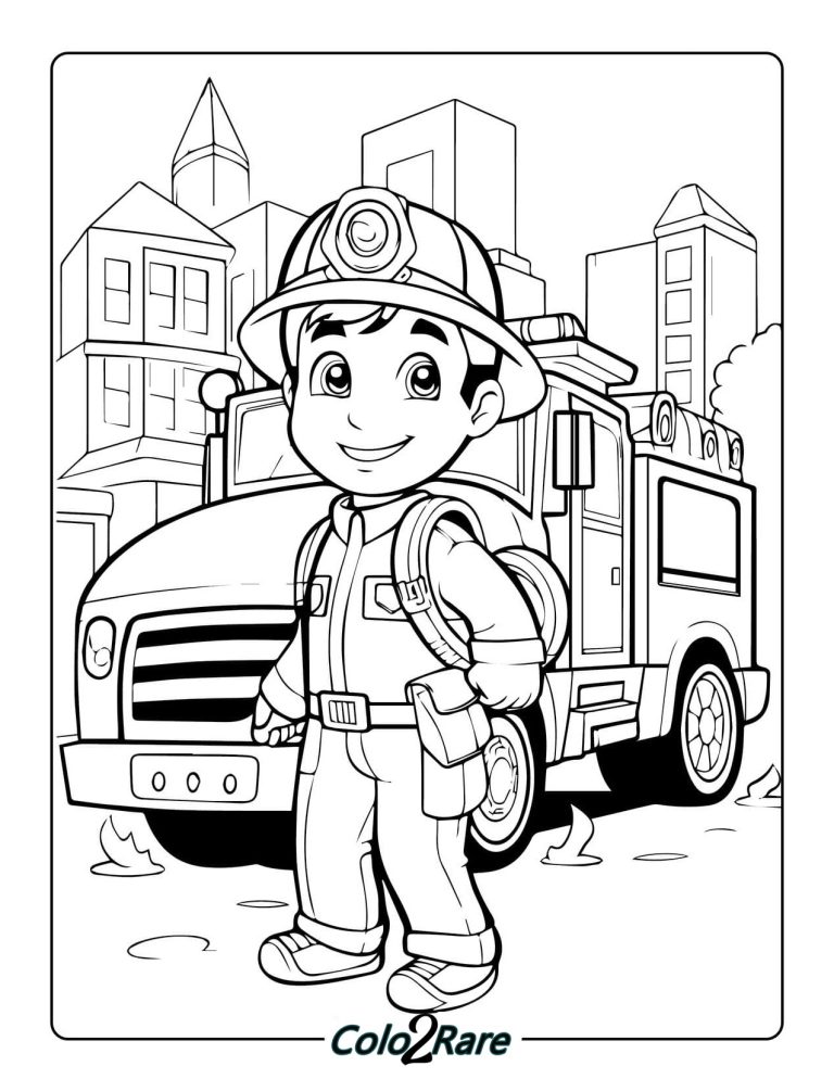 Disegni Da Colorare di Pompieri Per Bambini e Adulti
