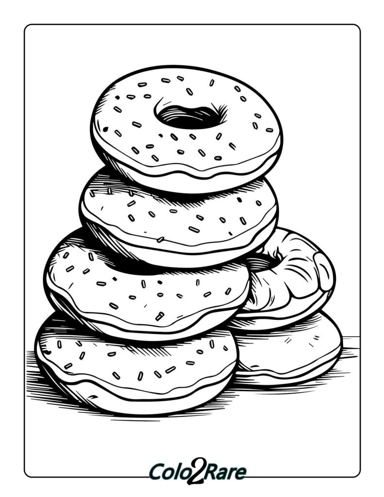 Donut Kleurplaten. 24 Stukjes Afbeeldingen en PDF