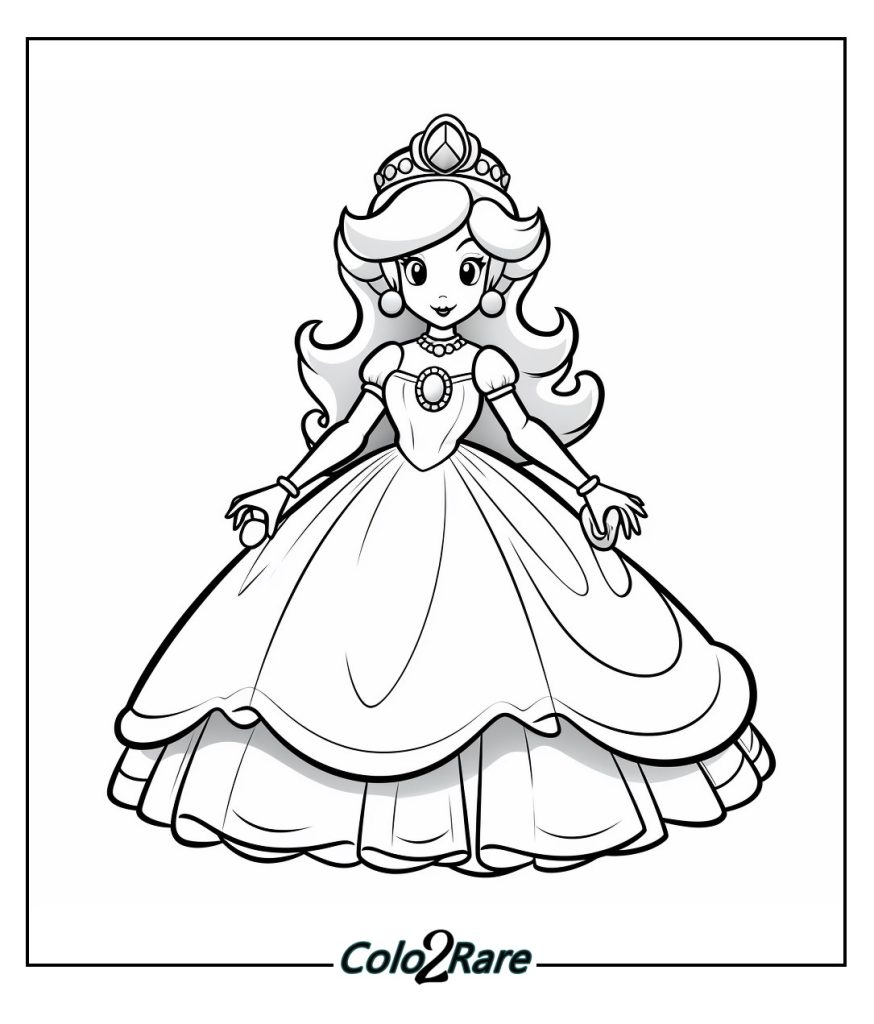 La pagina da colorare della Principessa Peach è di buona qualità.